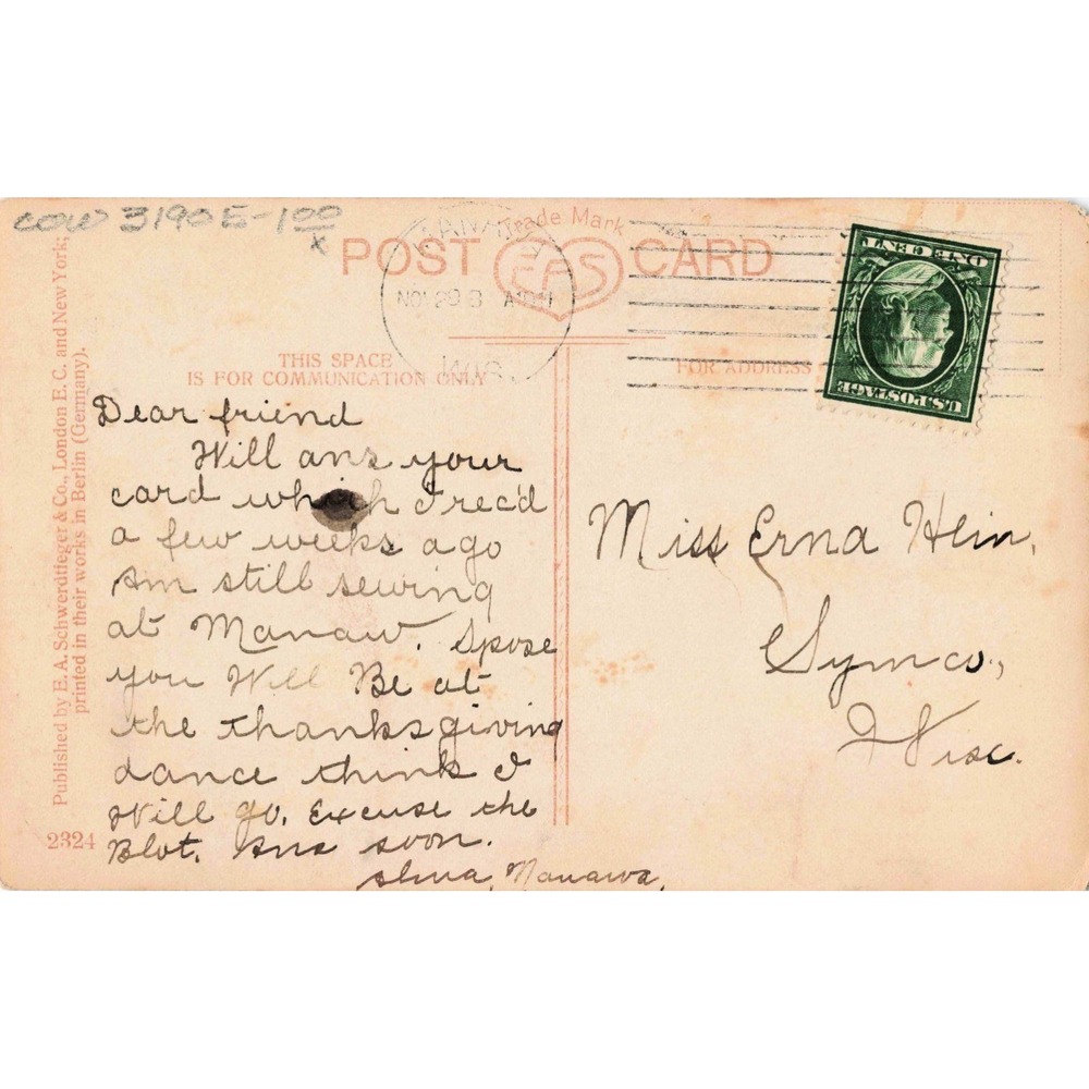 Antique Postcard My Little Friends Girl with Birds EAS Berlin 1908 Postmark VG- - Picture 2 of 2